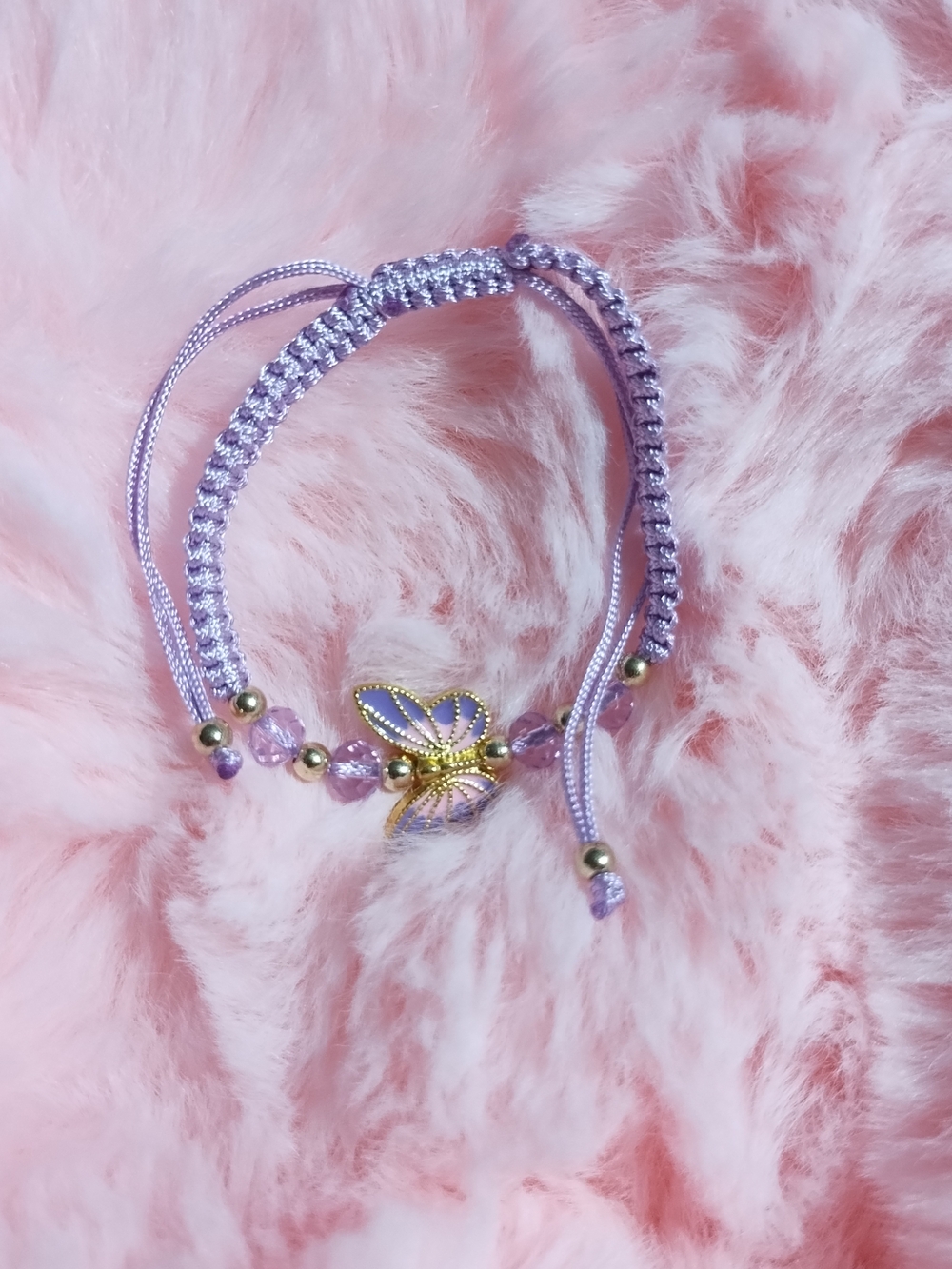 Lavender Macrame Bracelet with Gold Butterfly Accent